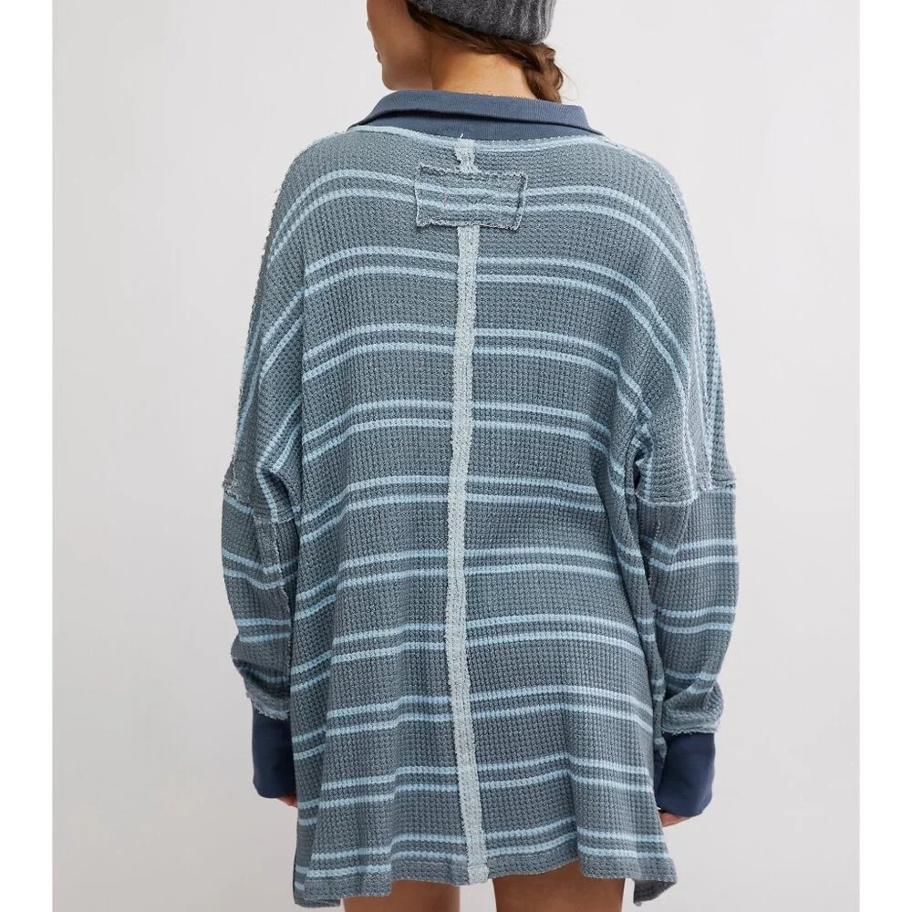 FREE PEOPLE We The Free Striped Travis Polo / Heather Grey Combo - Picture 3 of 6